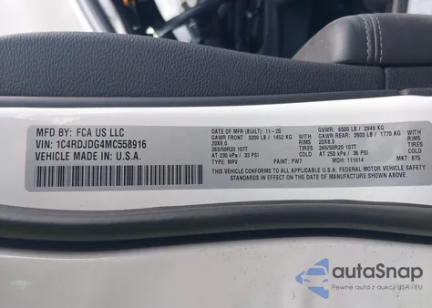 2021 Dodge Durango Gt Plus Awd из США, поврежденный, VIN 1C4RDJDG4MC558916